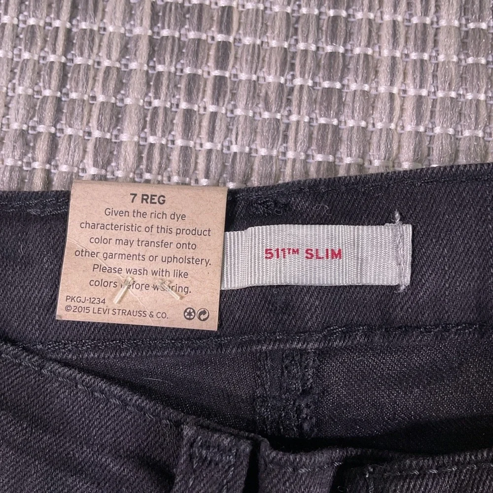 Levis 511 Slim Kids Jeans Black Adjustable Waist Stretch Denim Size 7 Regular